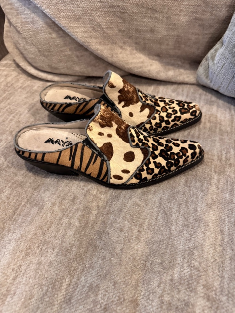 Maya Mixed Animal Fur Slip-On Mules in Brown/Tan